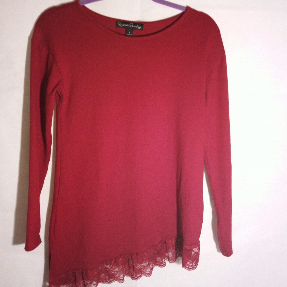 Red French Laundry Long Sleeve Lace Trim Top